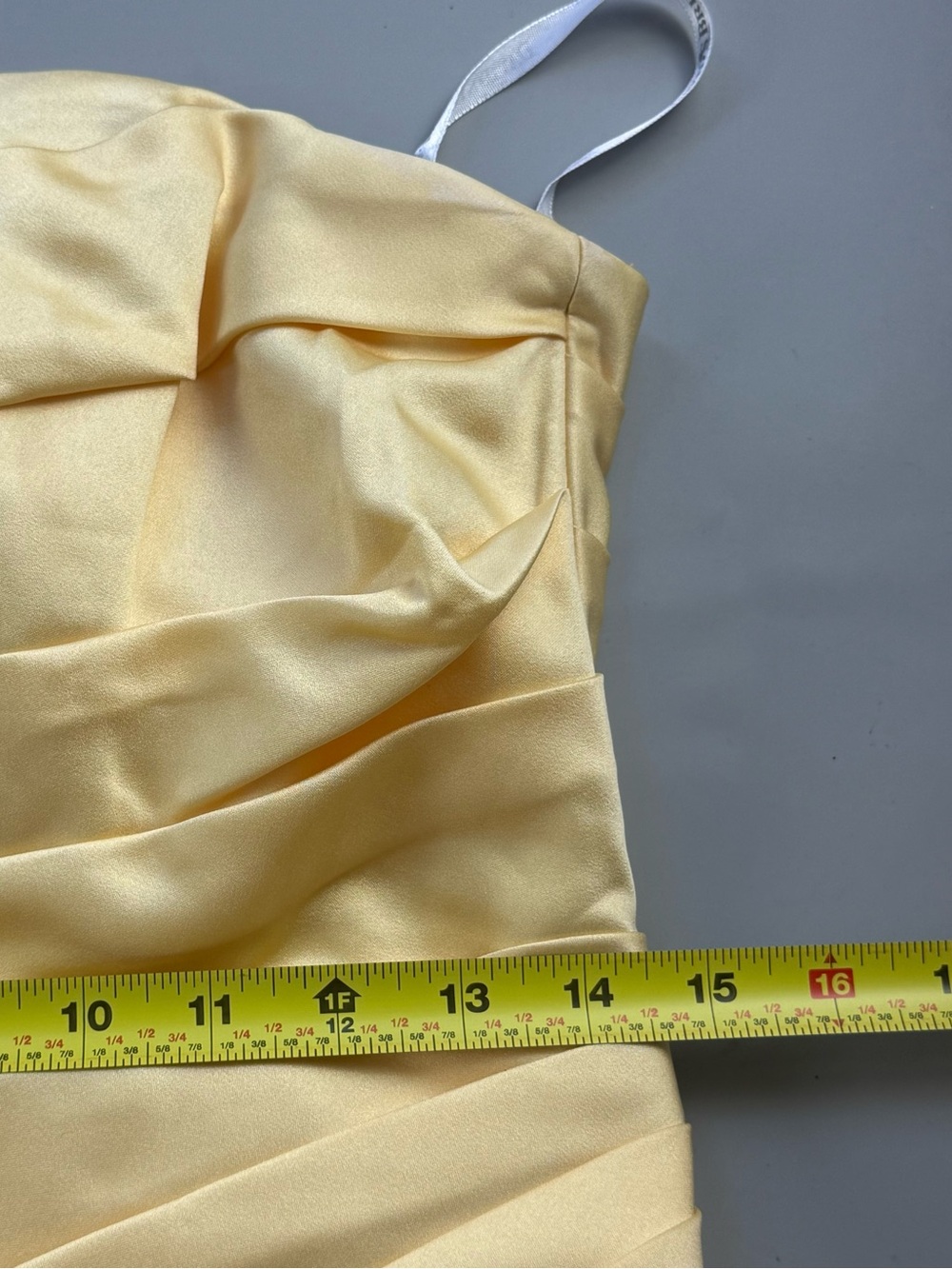 David’s Bridal Strapless Satin Ruched Mini Dress Butter Yellow Wedding Guest 8 - Picture 6 of 8